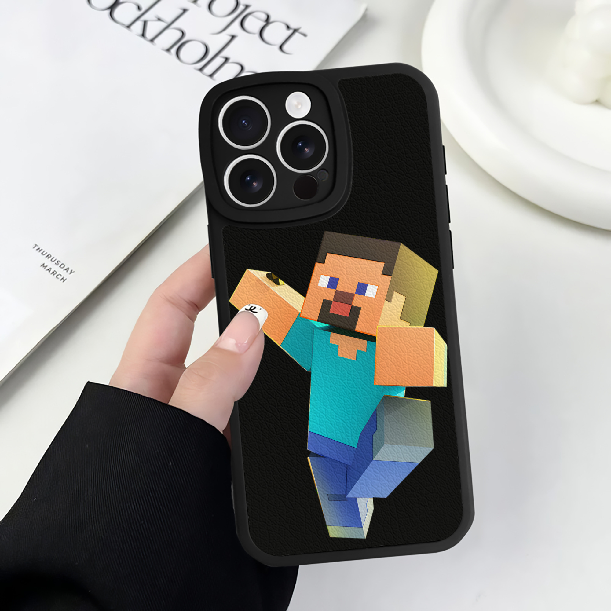 （画像用） マインクラフト ブロックの世界 Minecraft MC Block world 【iPhone 16シリーズ対応】シリコンスマホケース（レザー調） 材質：シリコン